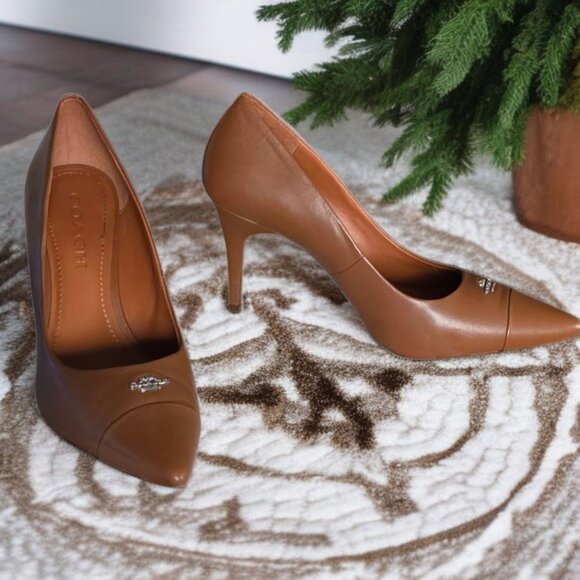 COACH ( 7 ) PATRICE LEATHER PUMPS in Tan "Beechwood" 3" Heel Pointed Toe - Picture 1 of 11